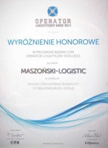 Wyróżnienie honorowe Operator logistyczny roku 2013