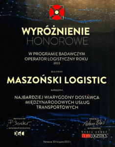 Wyróżnienie Honorowe Operator Logistyczny roku 2023